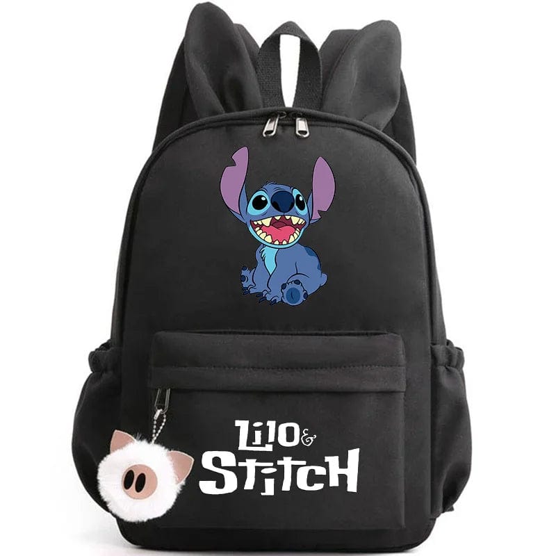 "Cartable enfant Stitch bleu avec motif amusant et porte-clés, design pratique et adorable pour école."