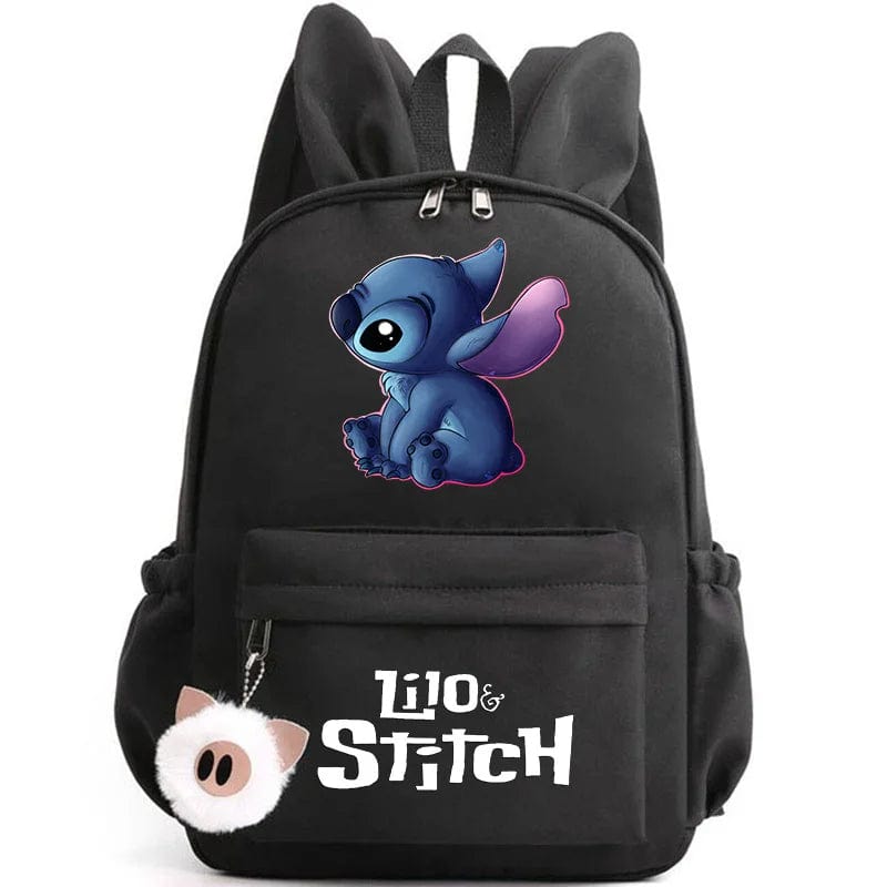 "Cartable enfant Stitch bleu avec motif amusant et porte-clés, design pratique et adorable pour école."