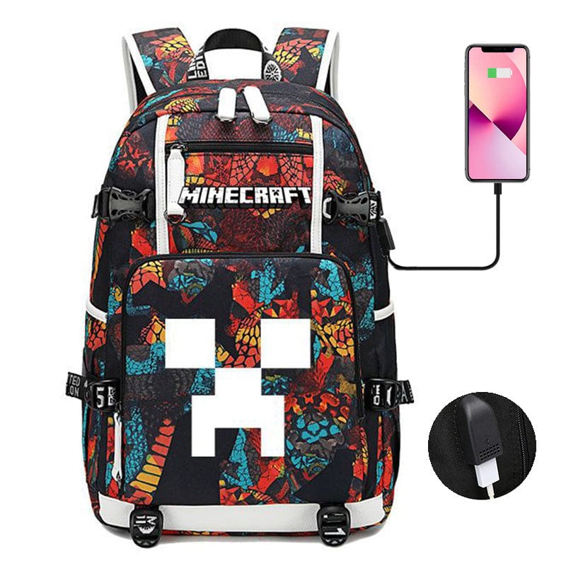 Niebieski tornister Minecraft z nowoczesnym designem, praktycznymi kieszeniami i regulowanymi paskami dla młodych uczniów.