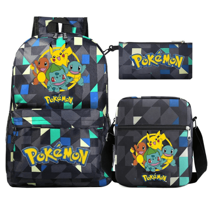 Niebieski wodoodporny plecak Pokémon dla dzieci z zabawnymi postaciami, idealny do szkoły.