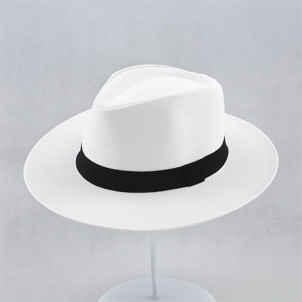 Chapeau Panama en paille toquilla beige, large bord, style élégant et intemporel, idéal pour protection solaire et mode estiv