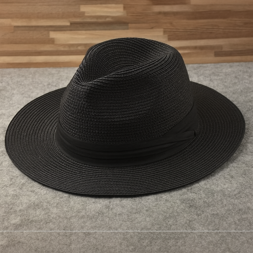 Chapeau Panama en paille toquilla beige, large bord, style élégant et intemporel, idéal pour protection solaire et mode estiv