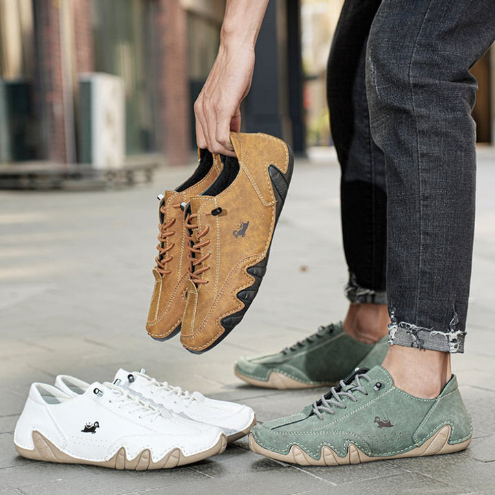 Unisexowe skórzane buty barefoot, brązowe, z elastyczną i antypoślizgową podeszwą dla komfortu i naturalnego ruchu