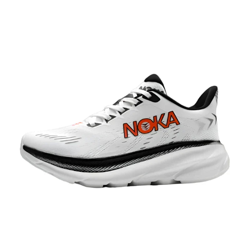 Lekkie męskie buty do biegania Flyknit, amortyzowane, oddychający design, szary kolor, podeszwa anty-wstrząsowa.