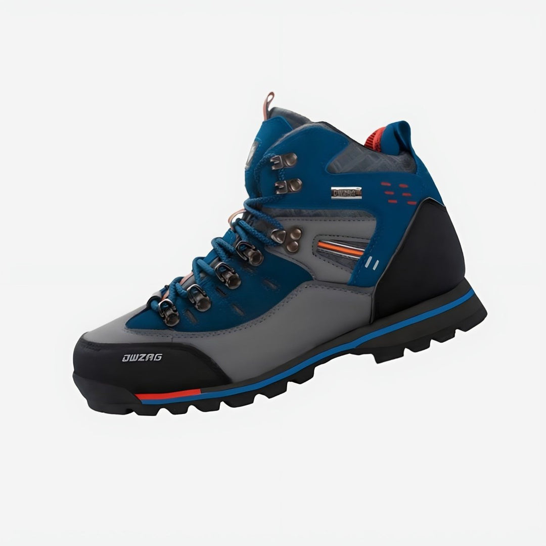Męskie wodoodporne buty trekkingowe, antypoślizgowa podeszwa, oddychający materiał, dostępne w kolorach: niebieski, pomarańczowy, czerwony.