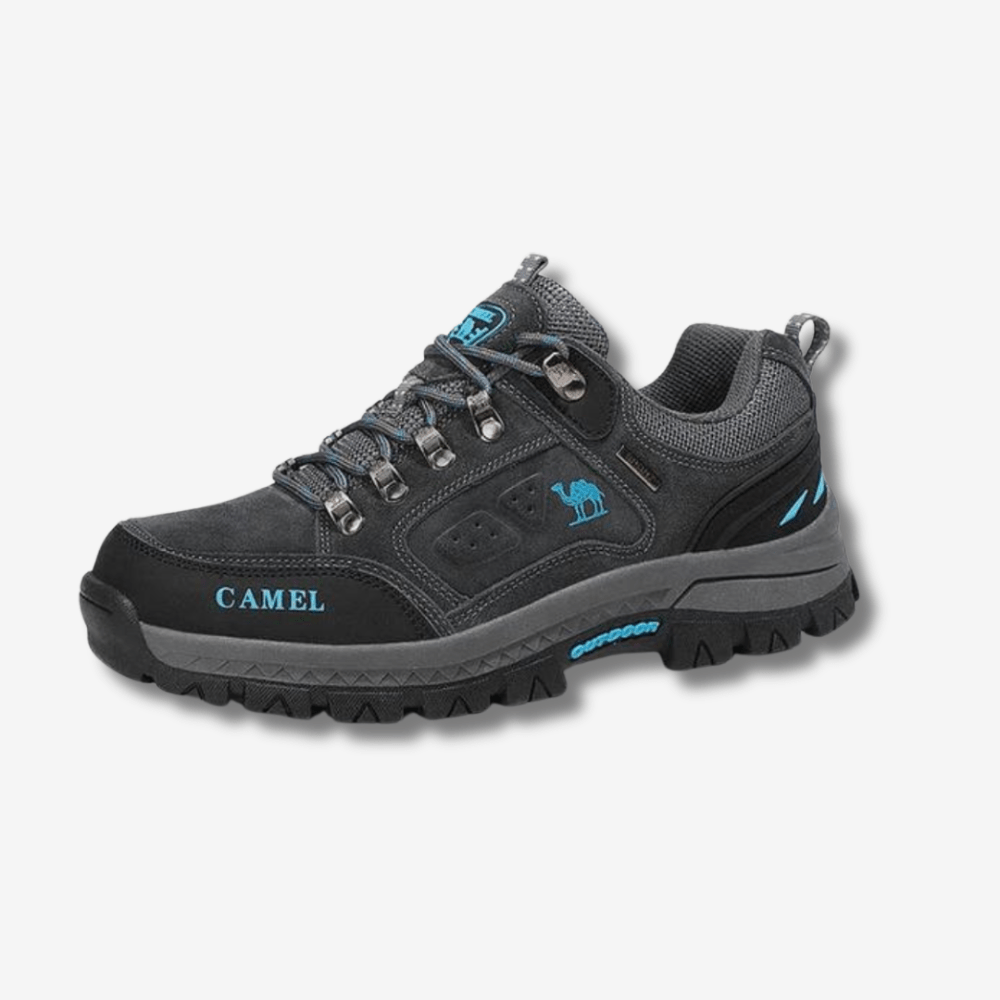 Męskie wodoodporne buty trekkingowe, antypoślizgowa podeszwa, kolor szary, idealne na przygody na świeżym powietrzu.