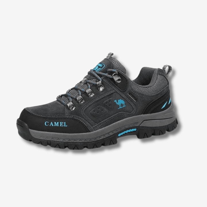 Męskie wodoodporne buty trekkingowe, antypoślizgowa podeszwa, kolor szary, idealne na przygody na świeżym powietrzu.