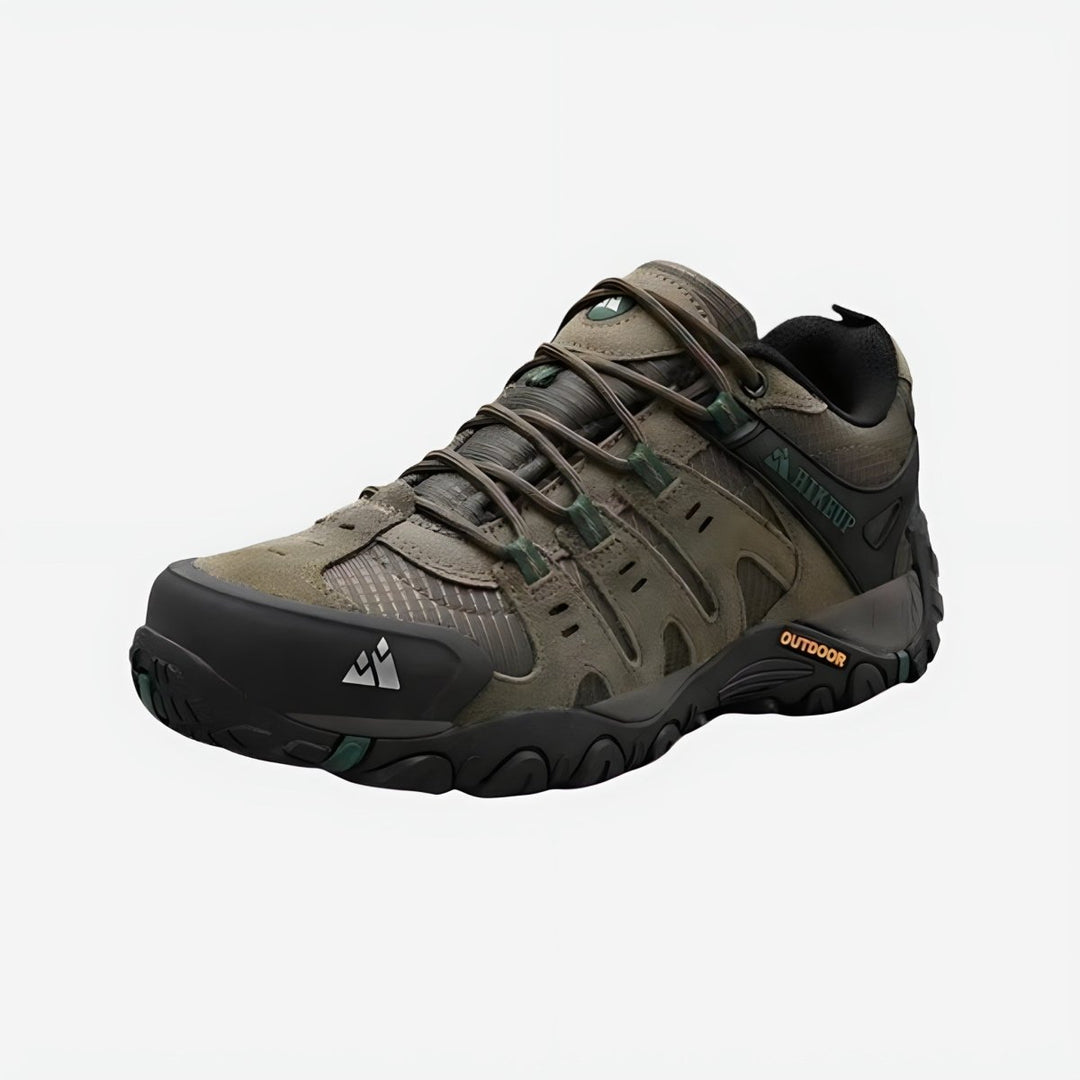 Wytrzymałe męskie buty trekkingowe, antypoślizgowa podeszwa, nowoczesny design, idealne na górskie tereny, wysoki komfort.