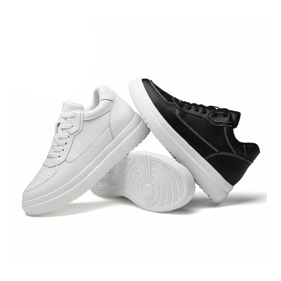 Nowoczesne czarne męskie buty podwyższające, smukły design, antypoślizgowa podeszwa, optymalny komfort, dyskretne podwyższenie.