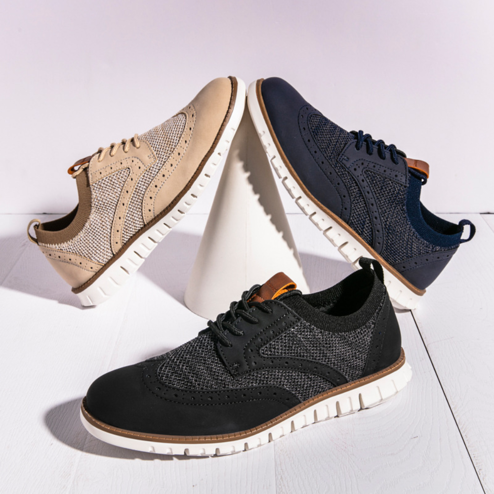 Wygodne męskie buty z ciemnoniebieskiej skóry PU, oddychające i stylowe, łączące klasykę ze współczesnością.