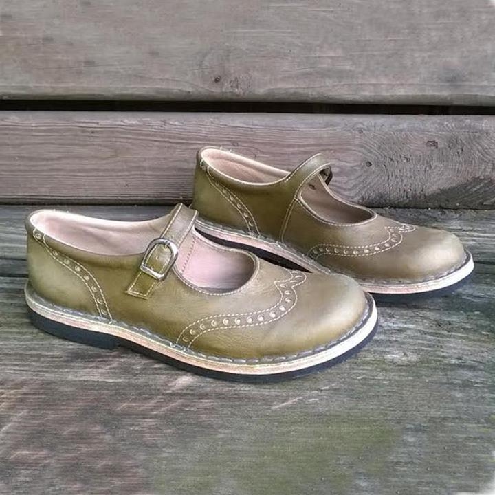 Damskie buty Mary Jane ze skóry vintage, z klamrą, detalami brogue, eleganckie i wygodne.