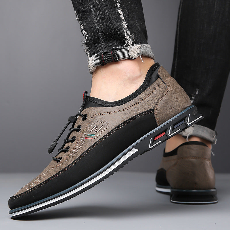 Karmelowe męskie buty Oxford, nowoczesny design, okrągły nosek, sznurowane. Eleganckie i wygodne na formalne okazje.