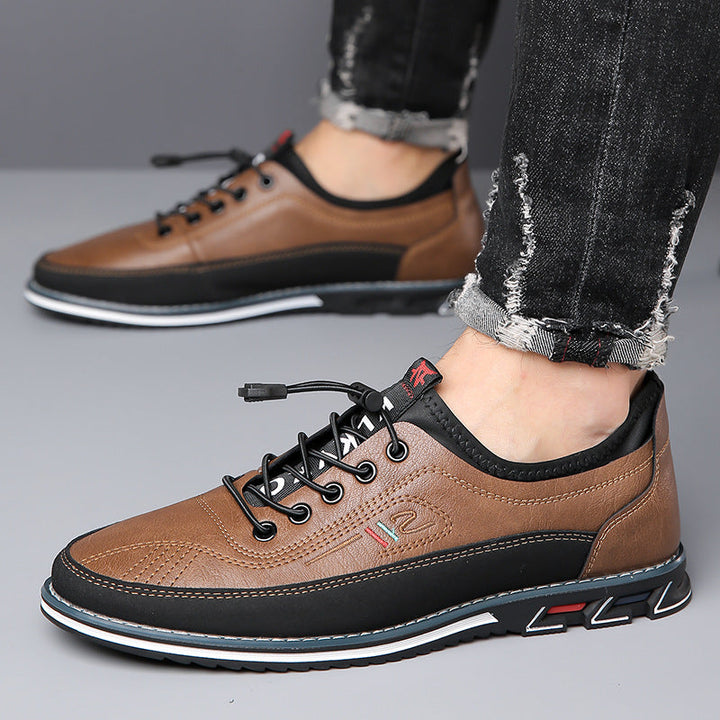 Karmelowe męskie buty Oxford, nowoczesny design, okrągły nosek, sznurowane. Eleganckie i wygodne na formalne okazje.