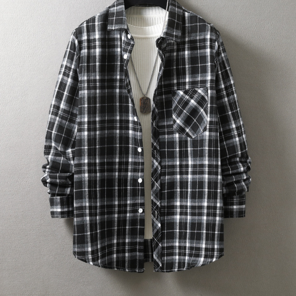 Luksusowa męska koszula w kratę, elegancka i wygodna, z mieszanki bawełny, idealna do casualowego, chic stylu.