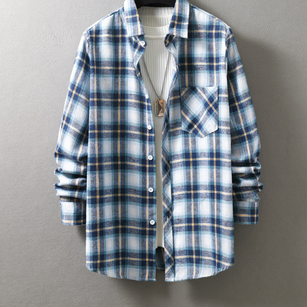 Luksusowa męska koszula w kratę, elegancka i wygodna, z mieszanki bawełny, idealna do casualowego, chic stylu.