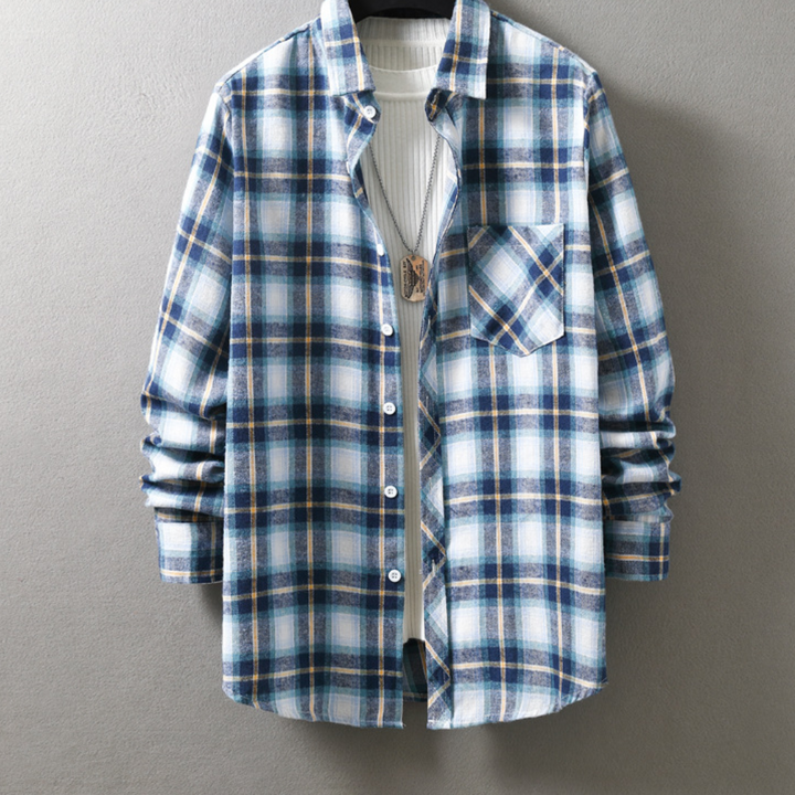 Luksusowa męska koszula w kratę, elegancka i wygodna, z mieszanki bawełny, idealna do casualowego, chic stylu.