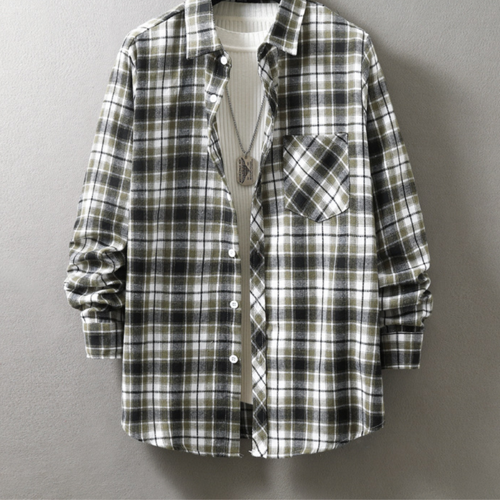 Luksusowa męska koszula w kratę, elegancka i wygodna, z mieszanki bawełny, idealna do casualowego, chic stylu.