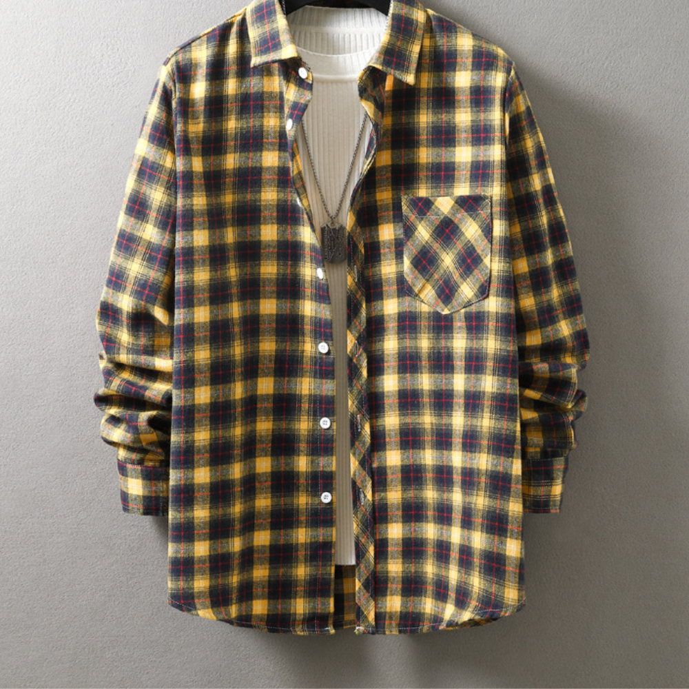 Luksusowa męska koszula w kratę, elegancka i wygodna, z mieszanki bawełny, idealna do casualowego, chic stylu.