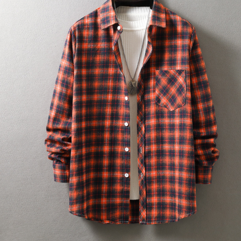 Luksusowa męska koszula w kratę, elegancka i wygodna, z mieszanki bawełny, idealna do casualowego, chic stylu.