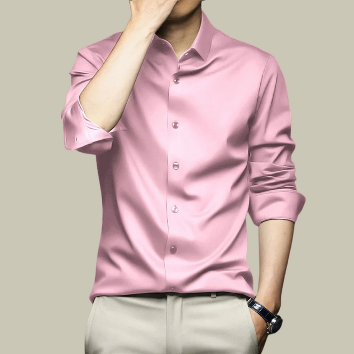 Męska koszula jedwabna, oficjalna, długi rękaw, dopasowany krój, elegancka, do wyrafinowanego i szykownego stylu.