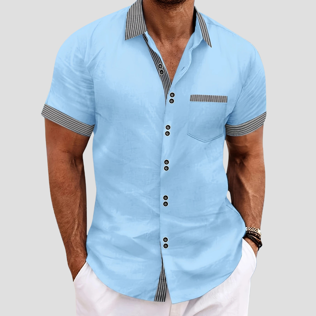 Męska koszula letnia, bawełniana, casualowa, z krótkim rękawem i kontrastowymi wykończeniami, stylowa i komfortowa na lato