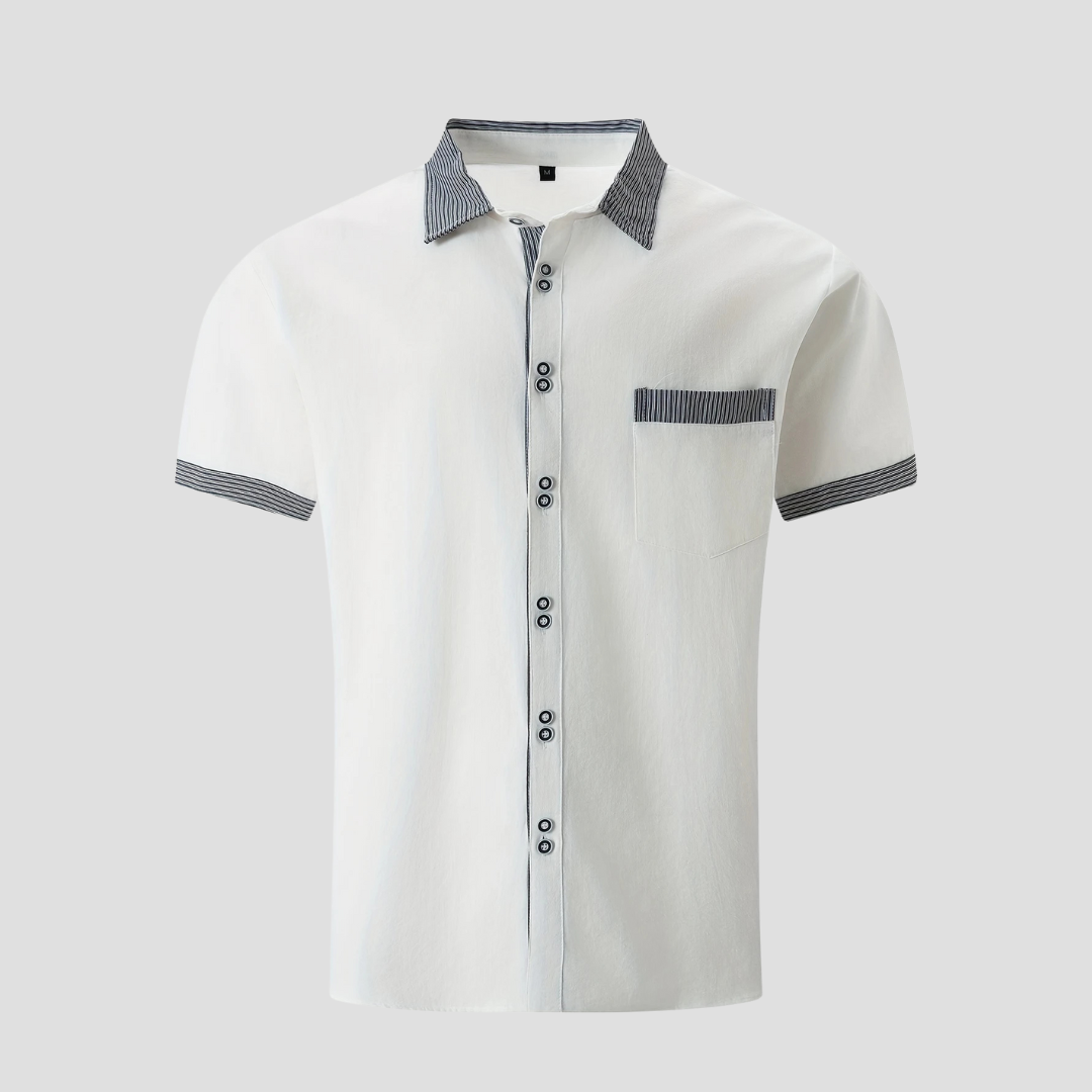 Męska koszula letnia, bawełniana, casualowa, z krótkim rękawem i kontrastowymi wykończeniami, stylowa i komfortowa na lato