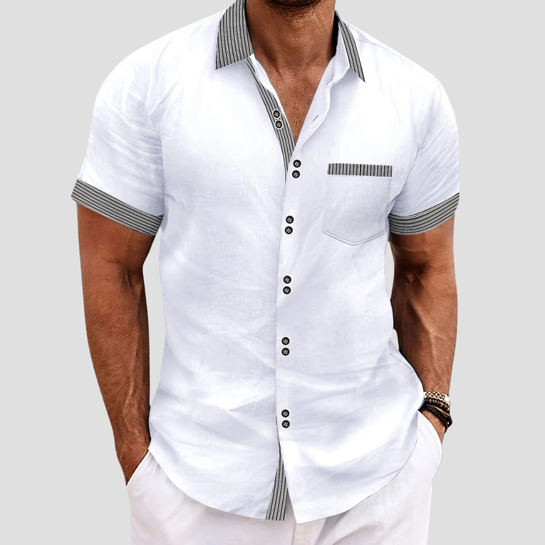Męska koszula letnia, bawełniana, casualowa, z krótkim rękawem i kontrastowymi wykończeniami, stylowa i komfortowa na lato