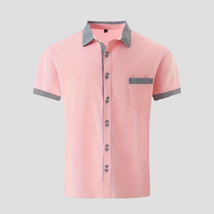 Męska koszula letnia, bawełniana, casualowa, z krótkim rękawem i kontrastowymi wykończeniami, stylowa i komfortowa na lato
