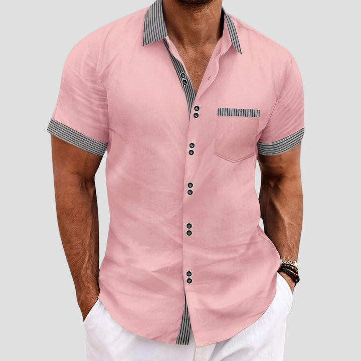 Męska koszula letnia, bawełniana, casualowa, z krótkim rękawem i kontrastowymi wykończeniami, stylowa i komfortowa na lato