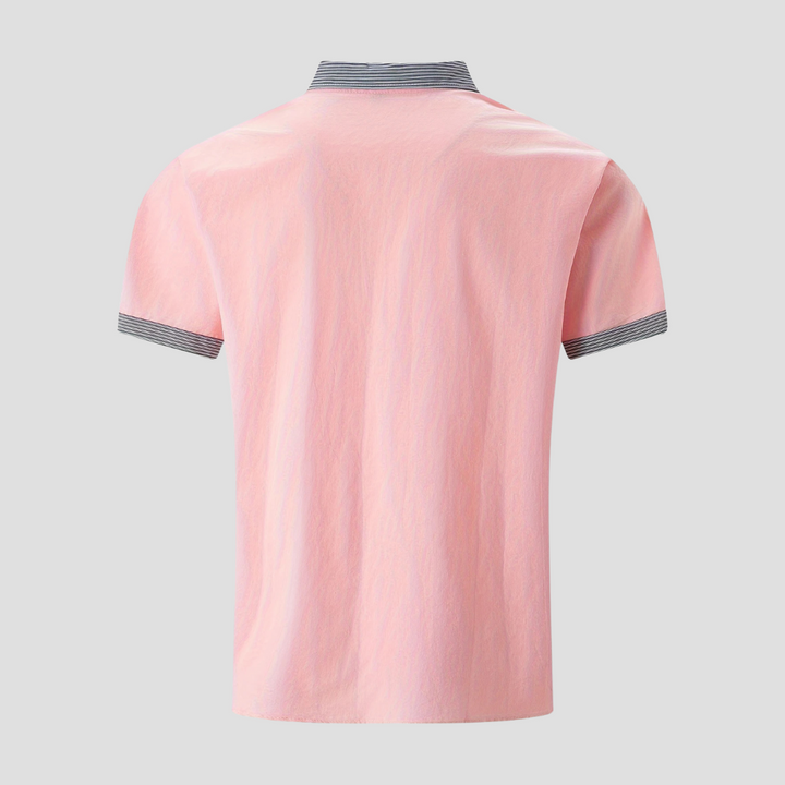 Męska koszula letnia, bawełniana, casualowa, z krótkim rękawem i kontrastowymi wykończeniami, stylowa i komfortowa na lato