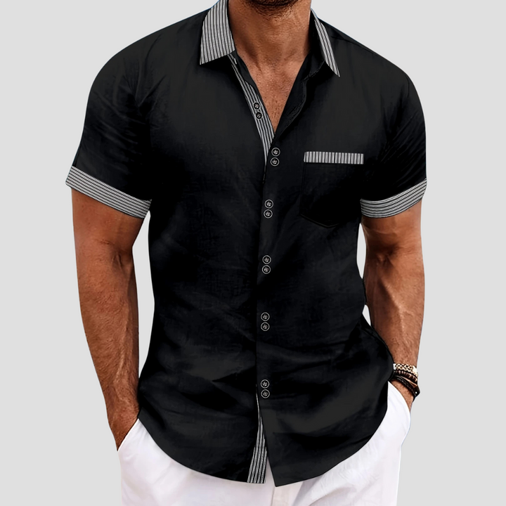 Męska koszula letnia, bawełniana, casualowa, z krótkim rękawem i kontrastowymi wykończeniami, stylowa i komfortowa na lato