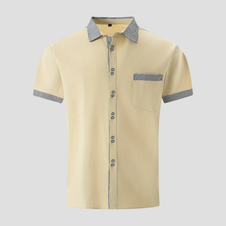 Męska koszula letnia, bawełniana, casualowa, z krótkim rękawem i kontrastowymi wykończeniami, stylowa i komfortowa na lato