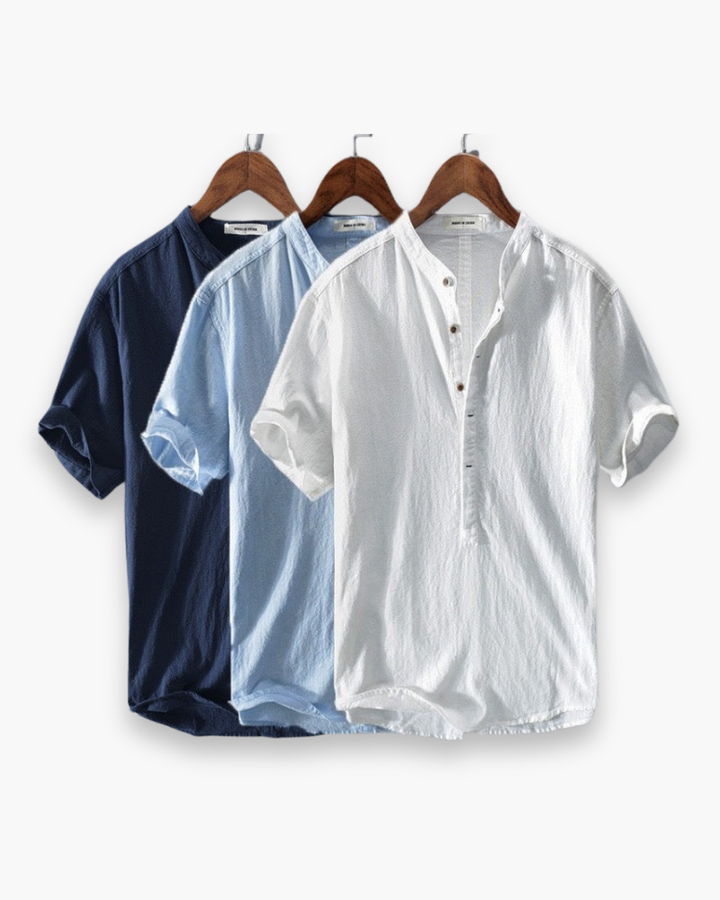 Męska koszula oddychająca w kolorze niebiesko-białym z krótkim rękawem, elegancka i lekka, idealna na lato.