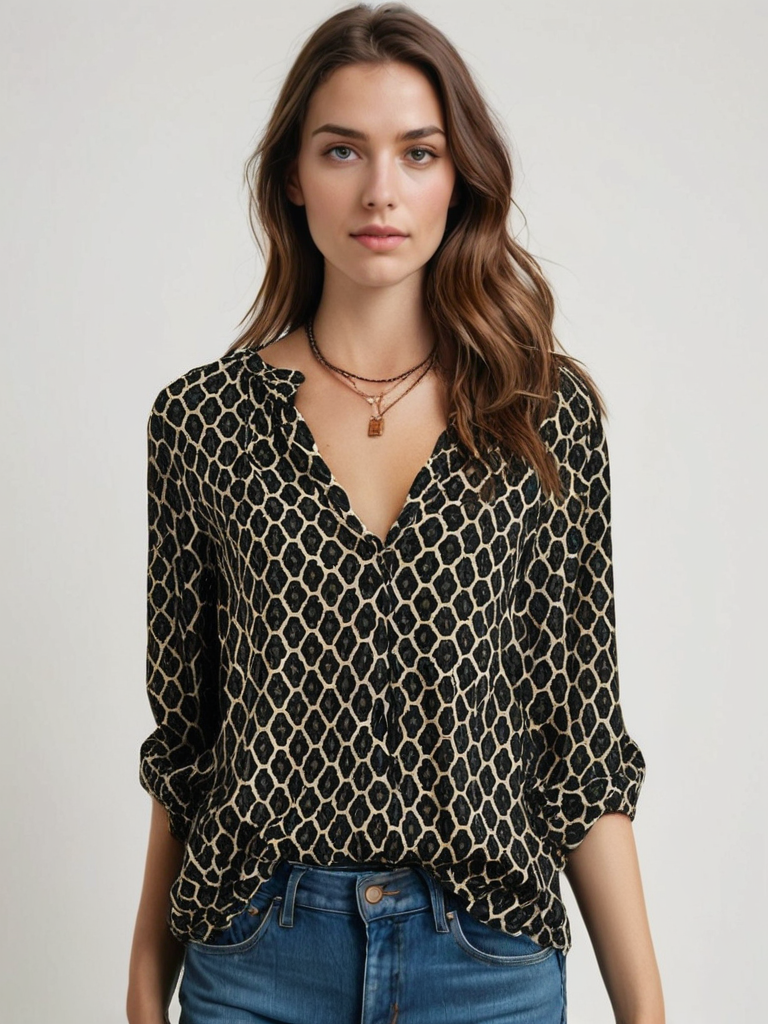 Damska bluzka bawełniana z dekoltem w szpic w kolorze niebieskim.