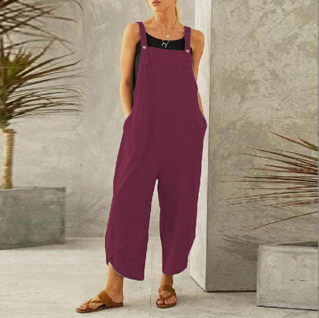 Luźny kombinezon boho dla kobiet, lekki materiał, regulowane ramiączka, idealny dla swobodnego, szykownego wyglądu.