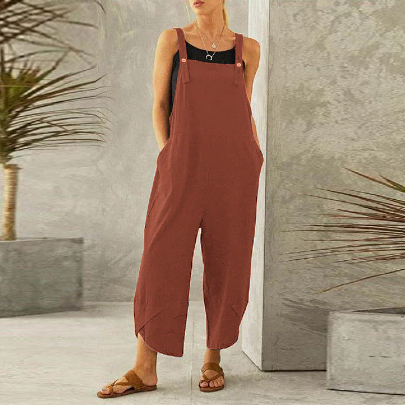 Luźny kombinezon boho dla kobiet, lekki materiał, regulowane ramiączka, idealny dla swobodnego, szykownego wyglądu.