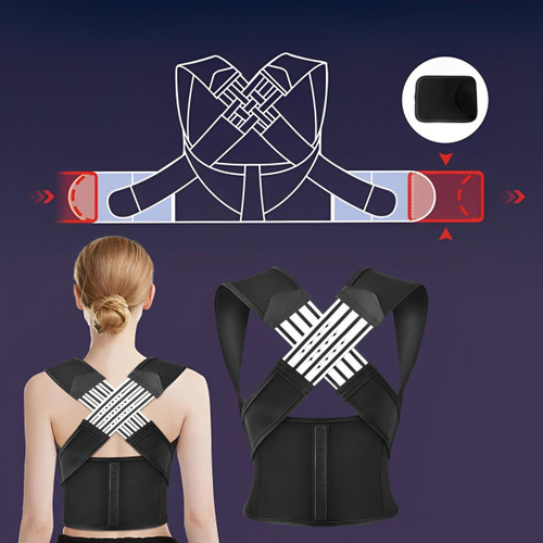 Czarny regulowany korektor postawy dla ulgi w bólu, poprawy wyrównania ciała i optymalnego wsparcia pleców.