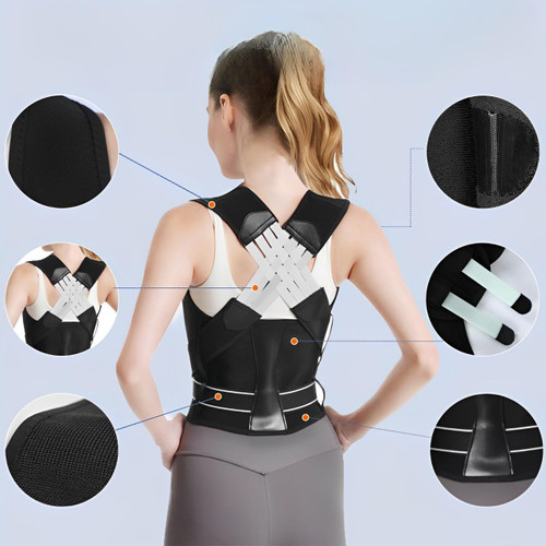 Czarny regulowany korektor postawy dla ulgi w bólu, poprawy wyrównania ciała i optymalnego wsparcia pleców.