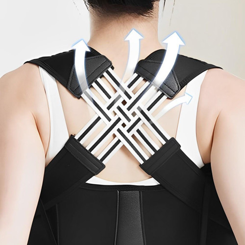 Czarny regulowany korektor postawy dla ulgi w bólu, poprawy wyrównania ciała i optymalnego wsparcia pleców.