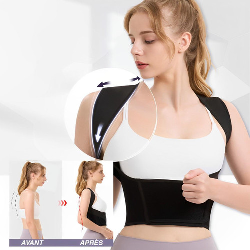 Czarny regulowany korektor postawy dla ulgi w bólu, poprawy wyrównania ciała i optymalnego wsparcia pleców.