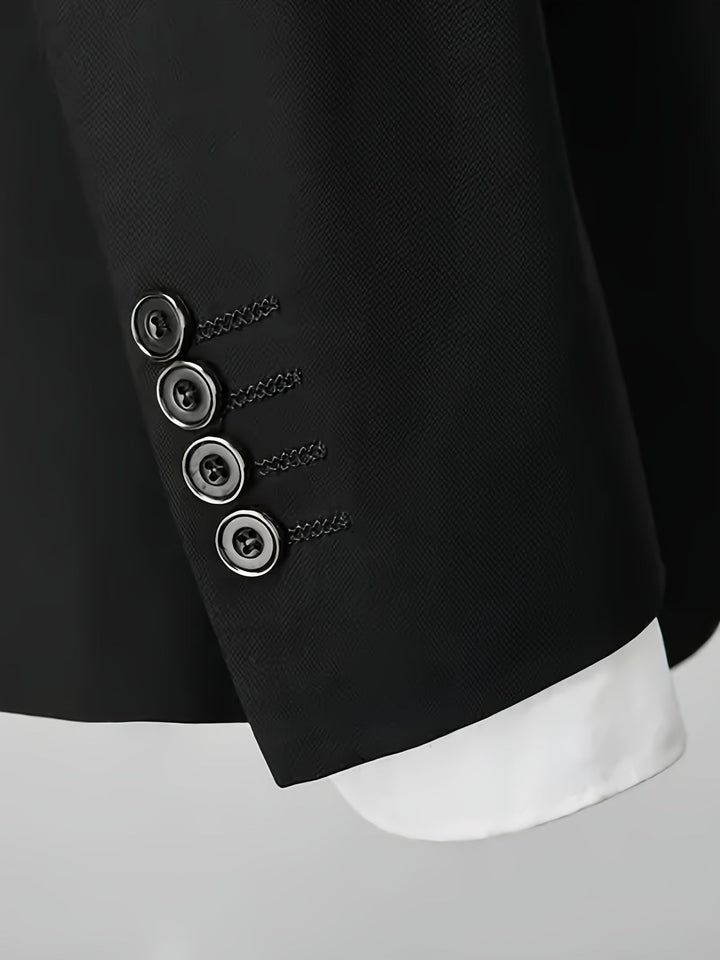 Stylowy męski garnitur, marynarka i spodnie, idealny na formalne przyjęcia i wydarzenia biznesowe, współczesny design.