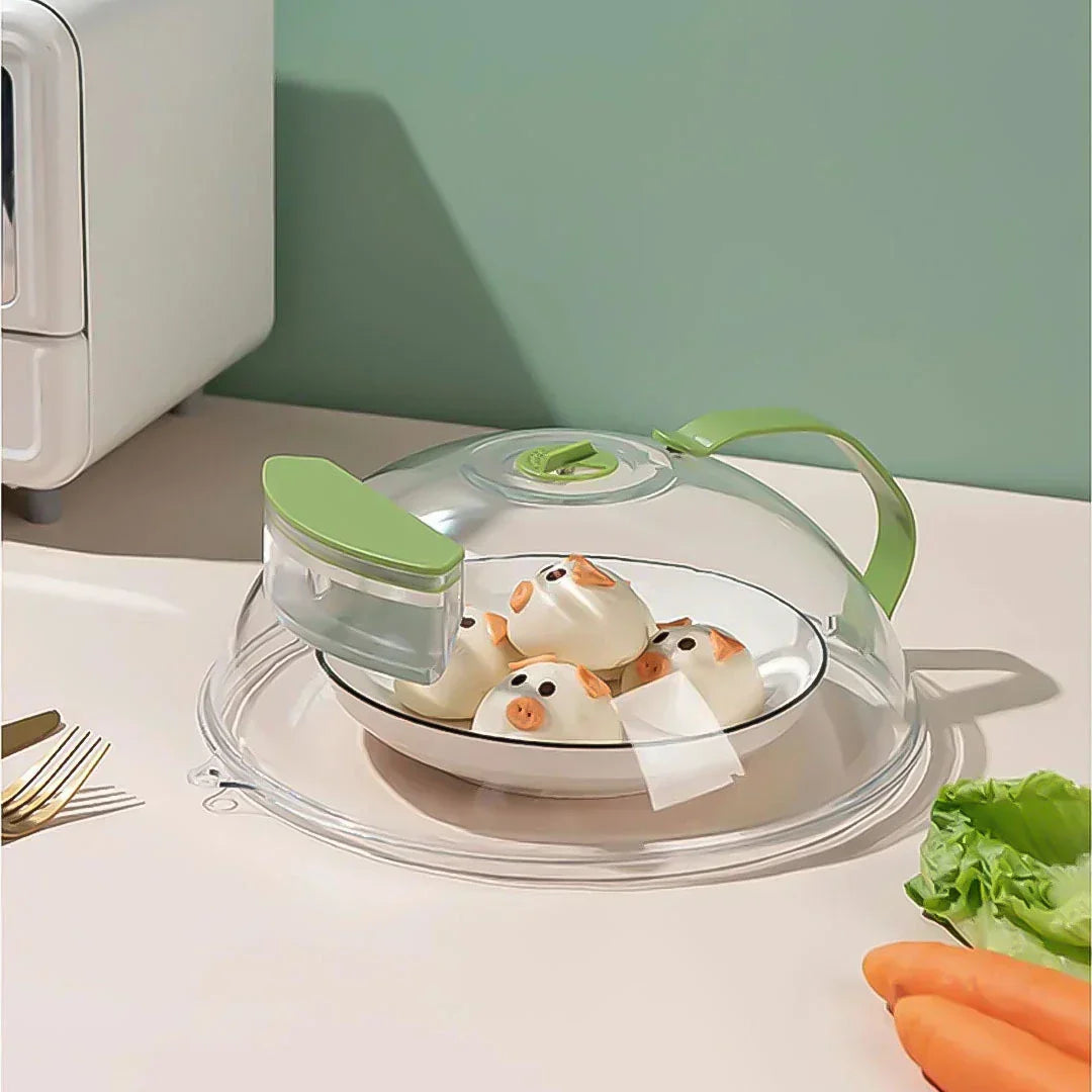 Couvercle de micro-ondes transparent, trous d'aération, réchauffement uniforme, protection éclaboussures, cuisine propre.