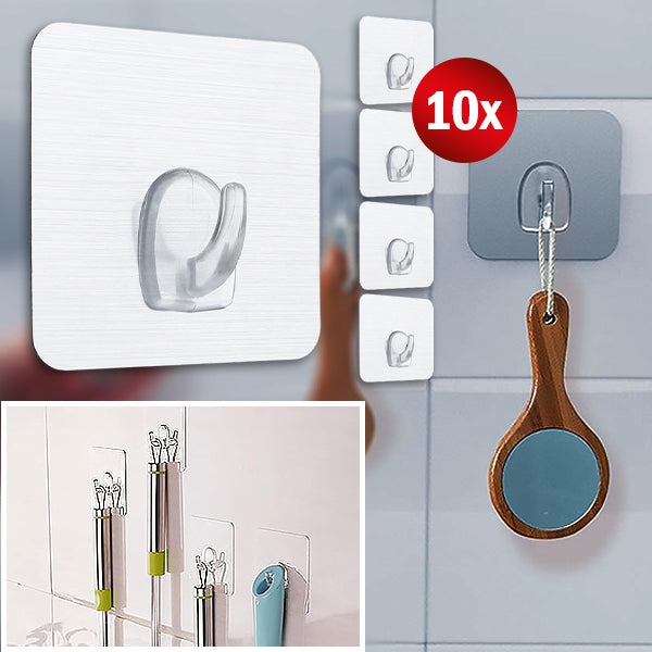 Przezroczyste, samoprzylepne haczyki wielokrotnego użytku, mocne, do 5 kg, dyskretny design, do organizacji bez wiercenia.