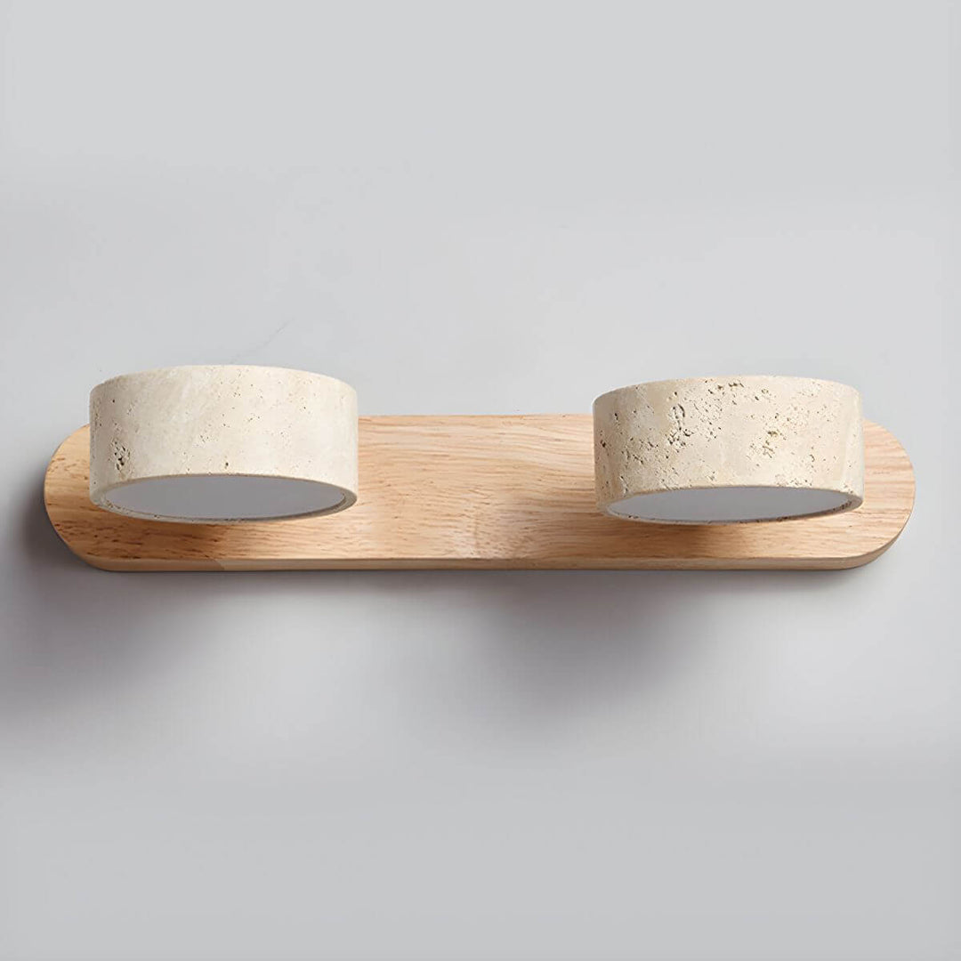 Dekoracyjna lampa ścienna z drewna i trawertynu