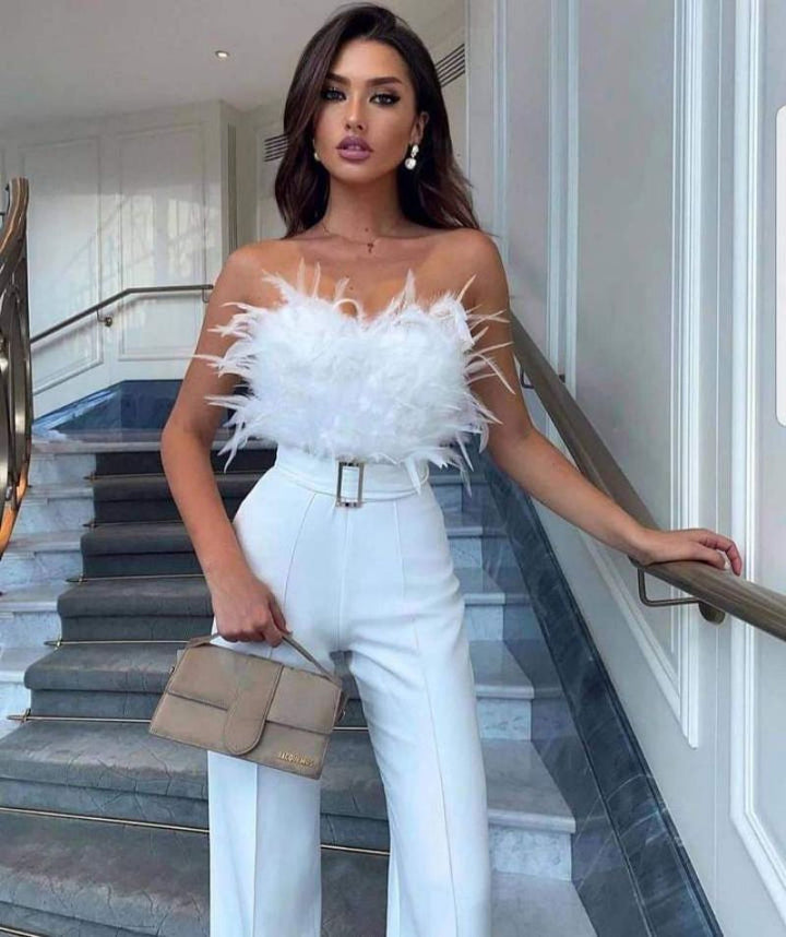 Pełny widok eleganckiego damskiego kombinezonu Bandeau Frola, idealnego na letnie wyjścia i imprezy.