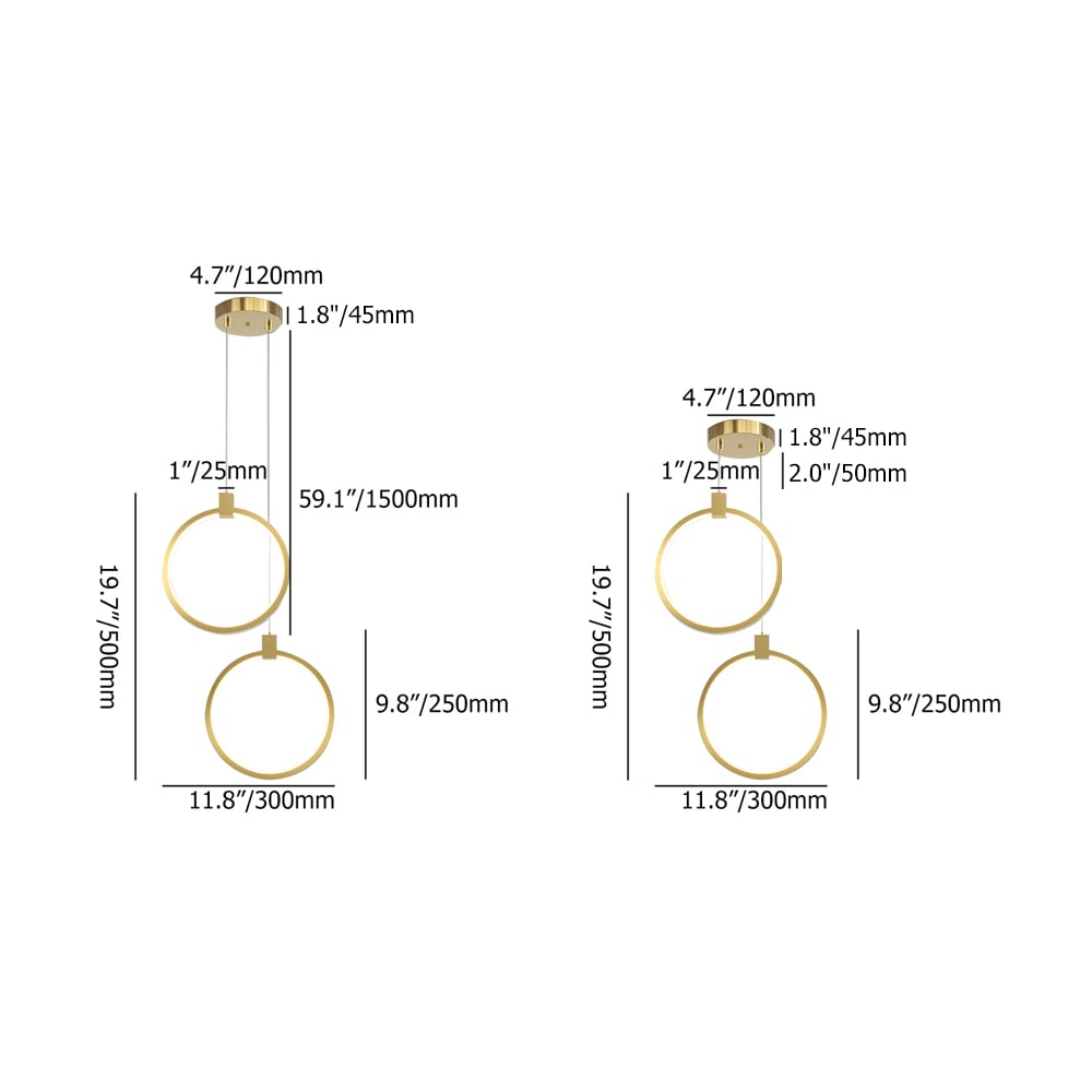 Złota Lampa Wisząca Podwójny Okrąg Nowoczesny Design