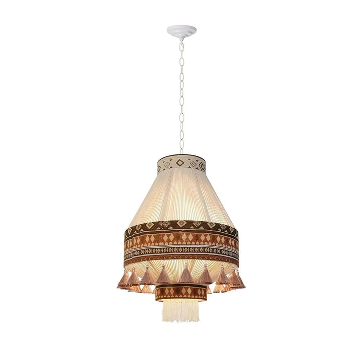 Lampa wisząca boho z frędzlami w kolorze niebieskim