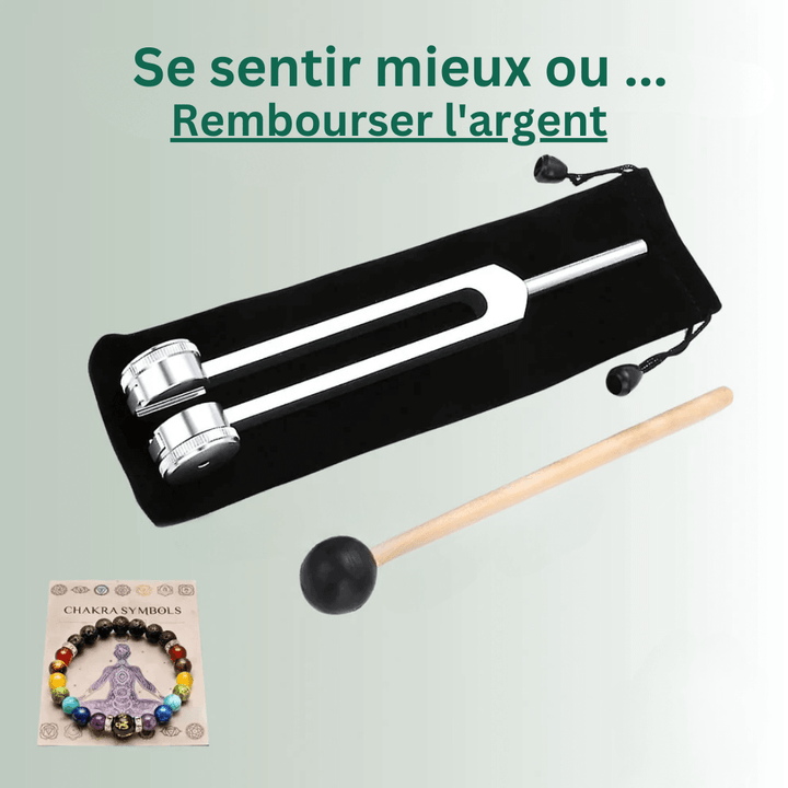Srebrny kamerton terapeutyczny 128Hz, ergonomiczny design, do relaksu i akustycznego dobrego samopoczucia w domu.