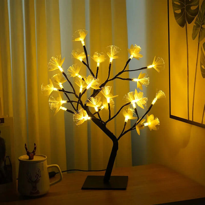 Lampa światłowodowa z brzozy w kształcie kwiatów w kolorze białym