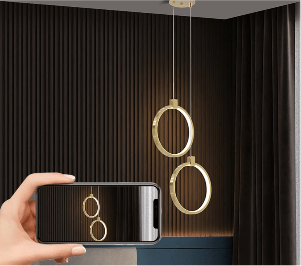 Złota Lampa Wisząca Podwójny Okrąg Nowoczesny Design